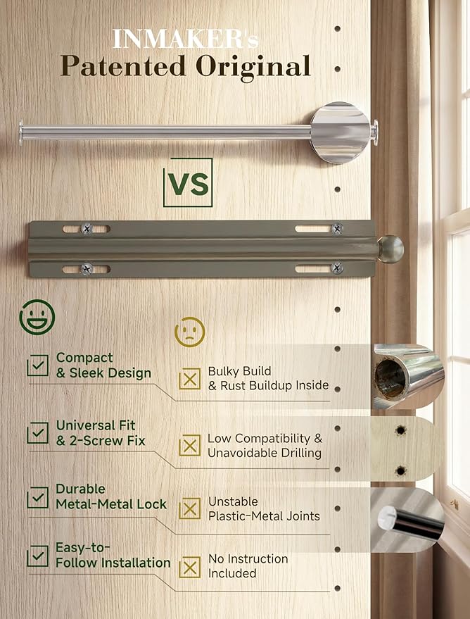 INMAKER Valet Rod for Closet Slide out, Pull out to 9.5" Hanger Rod for ≥12" Deep Closet, Blackish Grey, 2 Pack