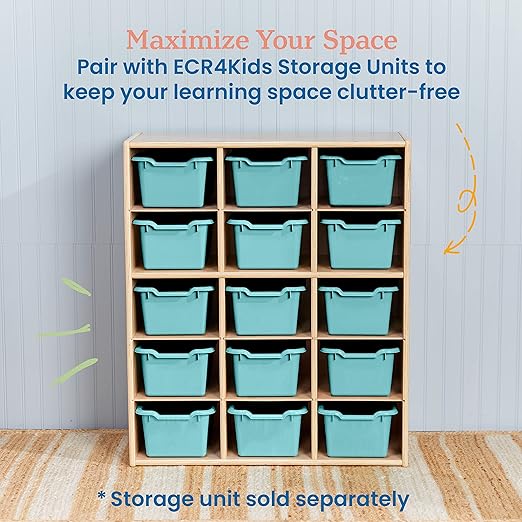 ECR4Kids Scoop Front Storage Bin, Multipurpose Organization, Seafoam, 15-Piece