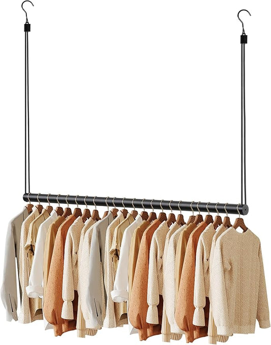 BaiNong Adjustable Closet Hanging Rod Heavy Duty 44'' Black (Black, 44 Inch)