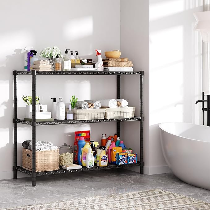 45" W x 20" D x 47" H Heavy Duty Wire Shelving Unit, 3-Tier Utility Storage Rack 1200 lbs Capacity, Adjustable Garage Shelves for Kitchen Garage Pantry, Easy Assembly