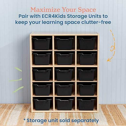 ECR4Kids Scoop Front Storage Bin, Multipurpose Organization, Black, 15-Piece
