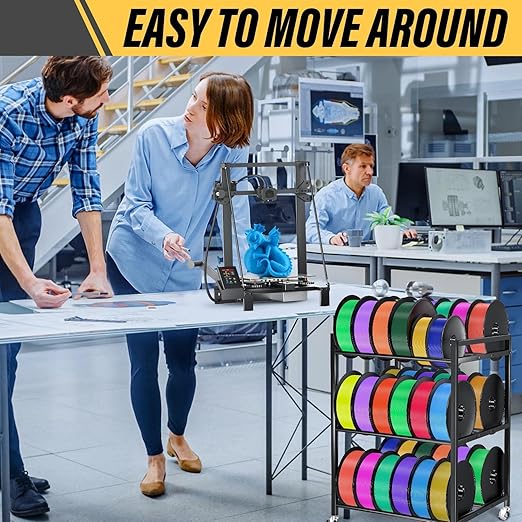 3D Printer Filament Storage Rack,Rolling Filament Spool Holders with Wheels,3-Tier Heavy Duty 3D Filament Storage Rack for PLA/ABS/TPU/Nylon,Filaments Organzied for Home,Office Workshop,Studio