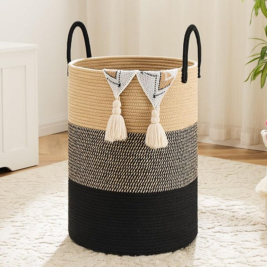 Artfeel Laundry Basket,Woven Cotton Rope Laundry Hamper,40L for Decorative Storage of Dirty Clothes,Toys and Blankets in Bathroom,Bedroom and Living Room