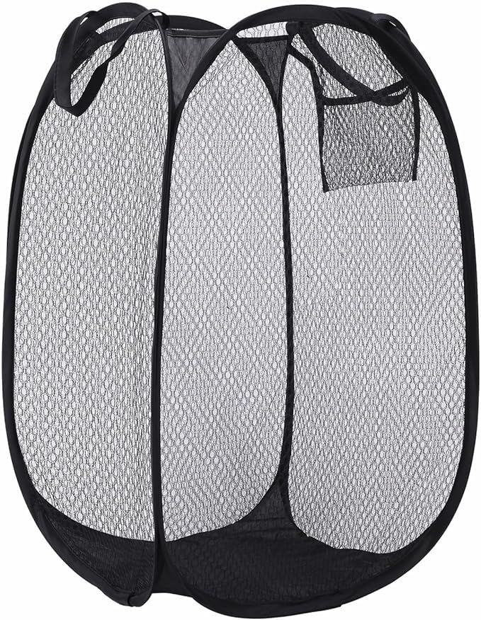 ULYSIA Collapsible Laundry Basket,Dirty Clothes Mesh Pop Up Hamper, Small Foldable Laundry Basket for Bathroom, Dorm, Travel Storage,Cruise Essentials Black