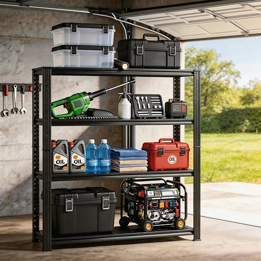 Metal Garage Shelving Unit, Heavy Duty Adjustable Storage Shelves, Steel Shelving, 2000 lbs Capacity Shelves for Heavy Tools and Equipment, 4 Tier, 39.4" Wx 17.7" Dx 54.3" H