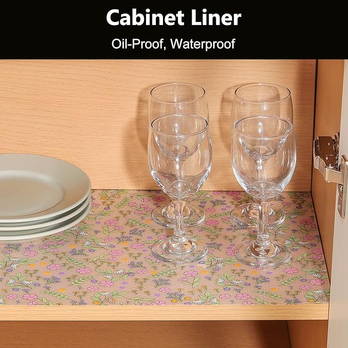 INNOLITES Shelf Liners for Kitchen Cabinets Non-Adhesive Drawer Liner with Floral, Waterproof Durable Easy to Clean, for Refrigerator, Shelves (Pink Purple Rose, 11.8" x 360")
