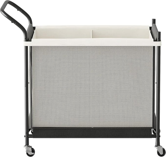 Laundry Hamper with Wheels - 2 Section Laundry Basket 160L, Removable Washable Bags, Height-Fitted Rolling Laundry Cart for Laundry Room & Bedroom