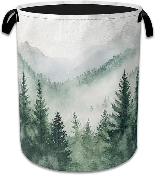 Misty Forest Large Storage Basket Collapsible Laundry Basket Oxford Storage Bin for Toy Bins Gift Baskets Bedroom Clothes Children Nursery Hamper 16" X 20.8"
