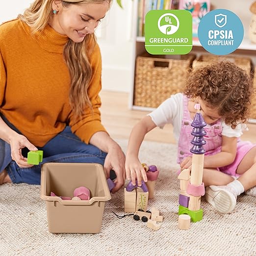ECR4Kids Scoop Front Storage Bin, Multipurpose Organization, Sand, 5-Piece