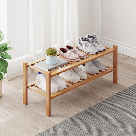 Bamboo Shoe Rack Organizer for Closet and Entryway - Space-Saving Shoe Stand with Narrow Design - Versatile Shoe Holder for Door or Closet Shelf,Garage Bedroom can Freely Stack DIY Small Shoe Racks