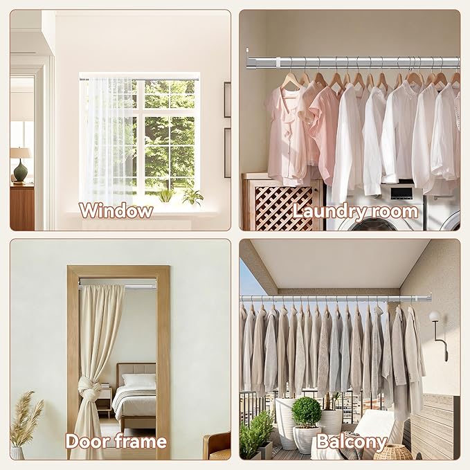 Oval Closet Rod 18-40 Inch Adjustable Closet Rods for Hanging Clothes Heavy Duty Silver Poles Bar with End Supports Rust Proof Wardrobe Rod for Laundry Room RV