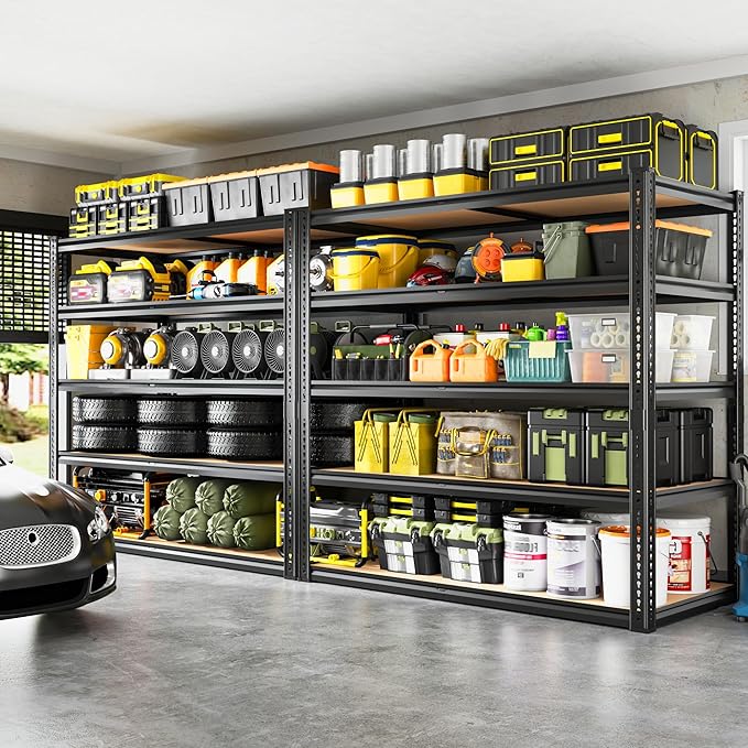 ROOMFAVE 40" W Storage Shelves 5 Tier Garage Shelving Heavy Duty,2350LBS Adjustable Metal Shelving Unit, Garage Shelves for Basement, Warehouse, Pantry, Closet, 72.1" H x 40" W x 20" D, Black,3PCS