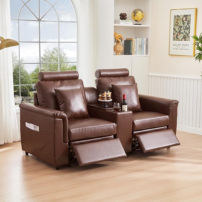 LEVNARY Modular Armless Chair Set of 2, Faux Leather Upholstered Single Seat for Sectional Sofa Expansion (Brown)