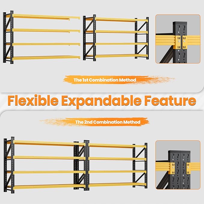 60" Wide Garage Shelving Heavy Duty, 24" Deep Large Metal Storage Shelves, 4 Tier Tall Steel Industrial Shelving, 5000 LBS Adjustable Standing Shelf for Warehouse/Shop 60" W x 24" D x 70" H