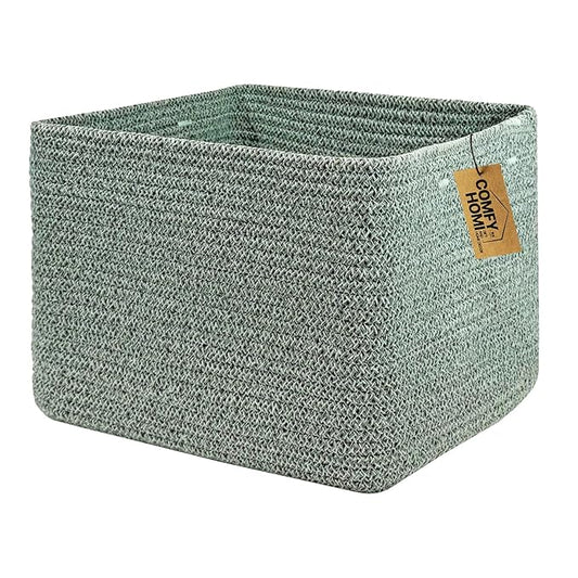 COMFY-HOMI Square Woven Cotton Rope Basket for Organizing, Gift Baskets for Handles, Empty Gift Baskets, Toy Basket for bins|13.5" x 11" x 9.5" home decor for Living Room, Bathroom