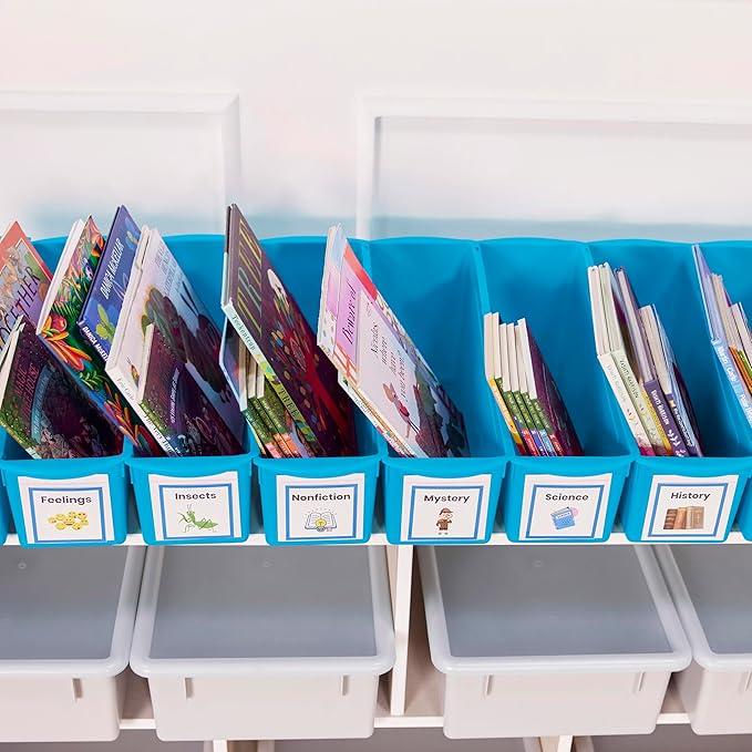 ECR4Kids Linking Plastic Storage Book Bin, Multipurpose Organization, Neon Blue, 10-Piece