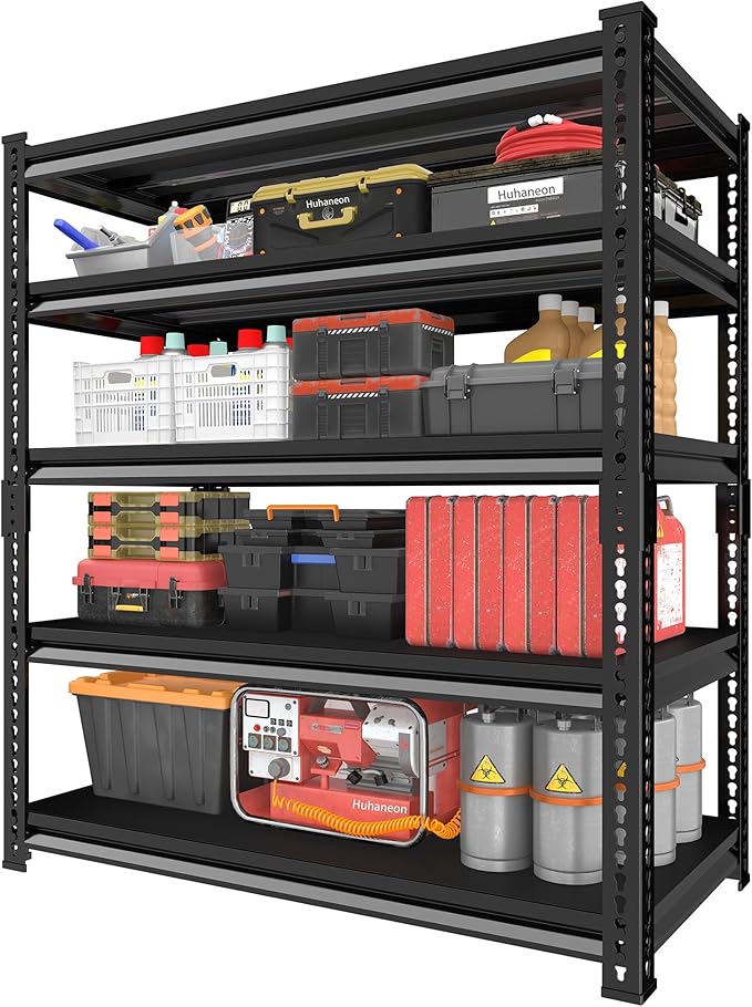 Metal Garage Shelving for Storage - 48'' W 2,500 Lbs Heavy Duty 5 Tier Utility Shelves Freestanding - Adjustable Rack Units for Basement Pantry Kitchen - 48" W x 18" D x 78" H Black