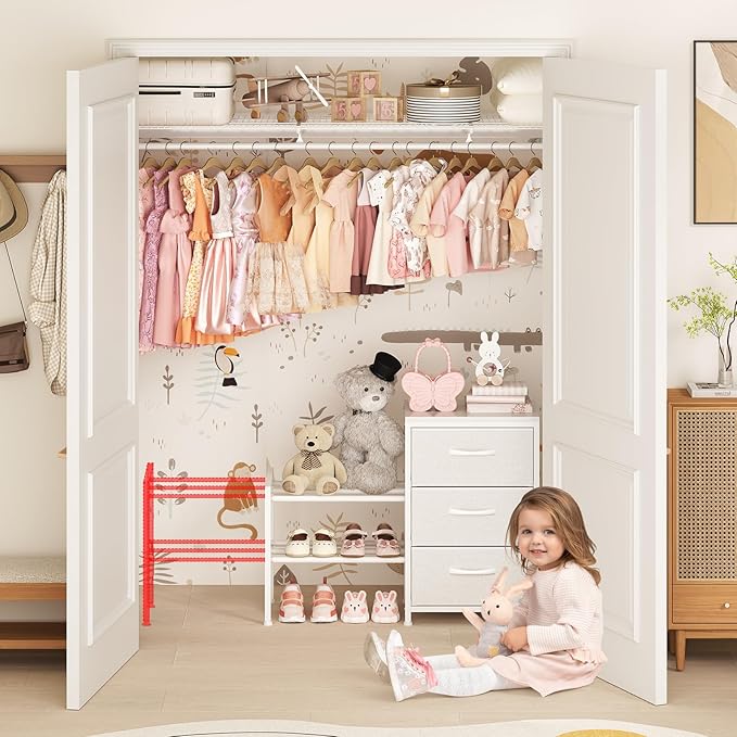 Cidaziya Expandable Closet Organizers and Storage, White Fabric Storage Dresser, 3 Drawer Dresser, Clothes Shelves for Kids, Purse Organizer Small Shoe Rack for Closet Bedroom