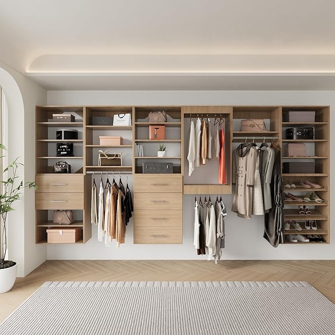 2 Drawer Short Tower Closet Unit, Modular Closet System, Wood Closet System Organizer with Storage for Walk In Closets, Clothing Rack Closet for Hanging Clothes, Bedroom, Wood, 31.5"W