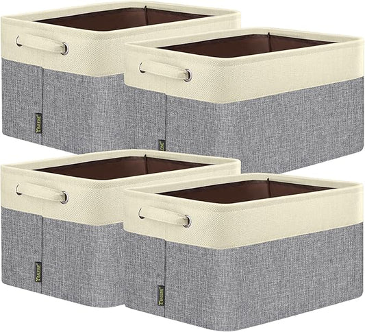 BALEINE 4 Pack Fabric Closet Storage Bins for Shelves, Linen Closet Organizers and Storage, Decorative Baskets for Organizing, Shelf, Clothes, Home, Office (Grey, 12"x8"x8")