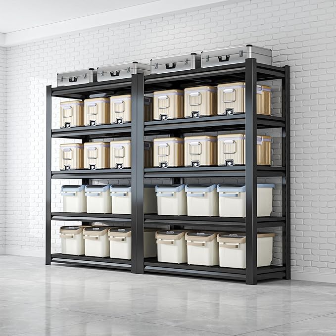 45''W*20''D Garage Shelving Heavy Duty Garage Storage Shelves, 3000 LBS Adjustable 5 Tier Industrial Shelving Unit, Metal Utility Shelf for Basement, Warehouse and Workshop (78''Hx45''Wx20''D, Black)