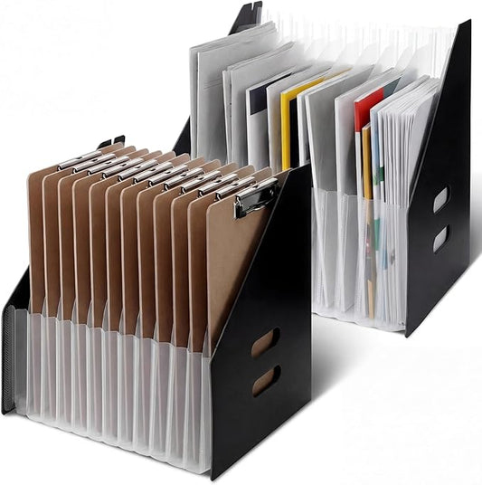 AmazingSpark 2 Pcs Clipboard Holder 13 Slots Accordion Expanding Clipboard Stand Vertical Clipboards Storage Holder Desk File Paper Magazine Desk Accessory Organizer for Home and Office
