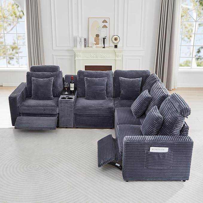 LEVNARY Modular Corner Chair, Faux Rabbit Fur Upholstered Single Corner Seat for Sectional Sofas (Gray)
