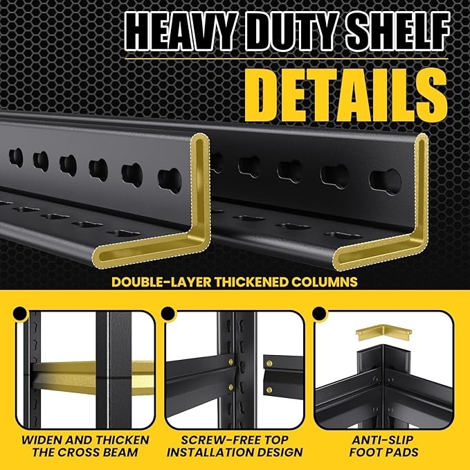 5-Tier Garage Shelving Heavy Duty, 2500LBS Garage Shelves, Adjustable Metal Shelving Unit, Garage Storage Shelves, Utility Rack Shelf, Shelves for Garage Storage, 72" H×35.4" W×16" D, 2 Pack