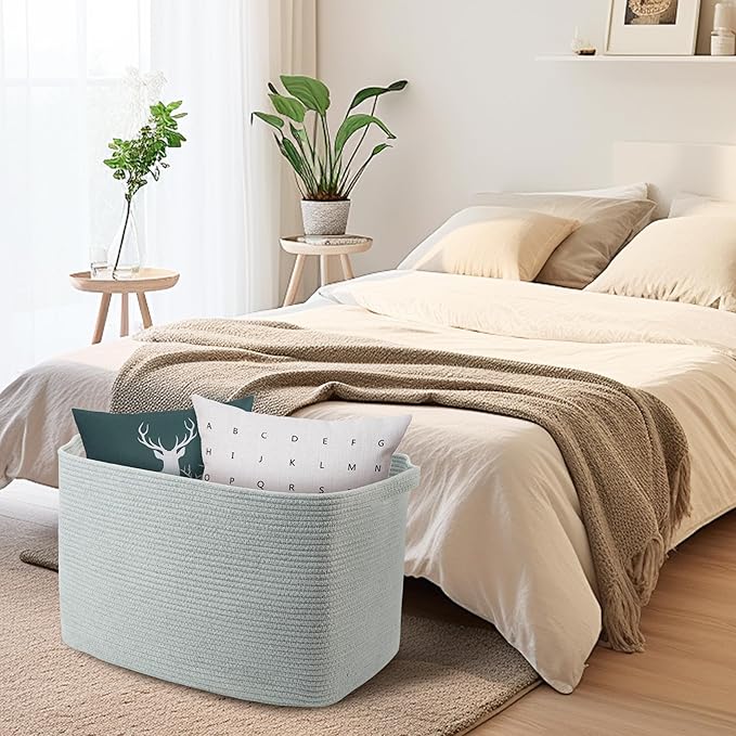 MEGASKET Extra Large Rectangle Storage Basket, 23.6" x 17" x 12" Gray Blanket Storage for Living Room, Large Soft Woven Cotton Rope Bin for Organizing, Kids Dog Wicker Toy Box Organizer