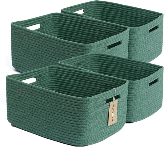 MiniArk Large Storage Baskets for Organizing, Closet Shelf Baskets for Clothes Blanket Towels, Baby Nursery, Toy Bins Box, Woven Rope Baskets, 17 x 13 x 7.5”, 4 Packs Green