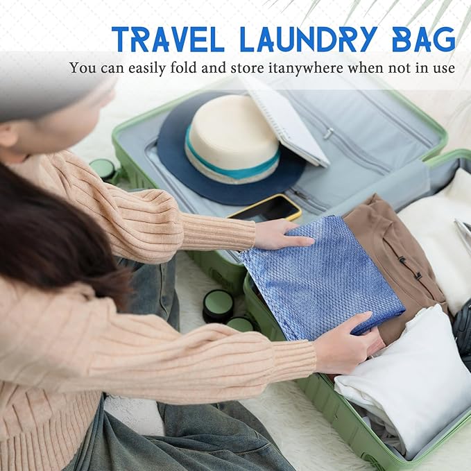 6 Pack 24 x 36 Inches Blue Soft Mesh Laundry Bag with Handles Machine Washable Secure Drawstring Closure Large Sturdy Mesh Net Laundry for College Travel Dorm Laundromat