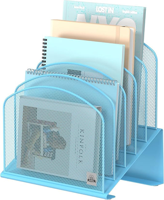 Delifox Inclined Desk File Organizer,Vertical File Folder Holder Stand Metal Rack File Sorter for Office Classroom Desktop Organization