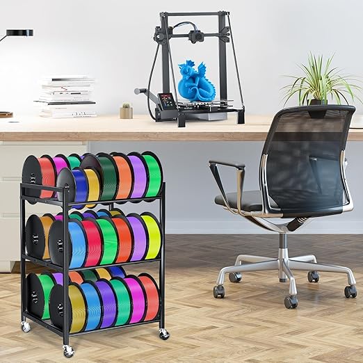 3D Printer Filament Storage Rack,Rolling Filament Spool Holders with Wheels,3-Tier Heavy Duty 3D Filament Storage Rack for PLA/ABS/TPU/Nylon,Filaments Organzied for Home,Office Workshop,Studio