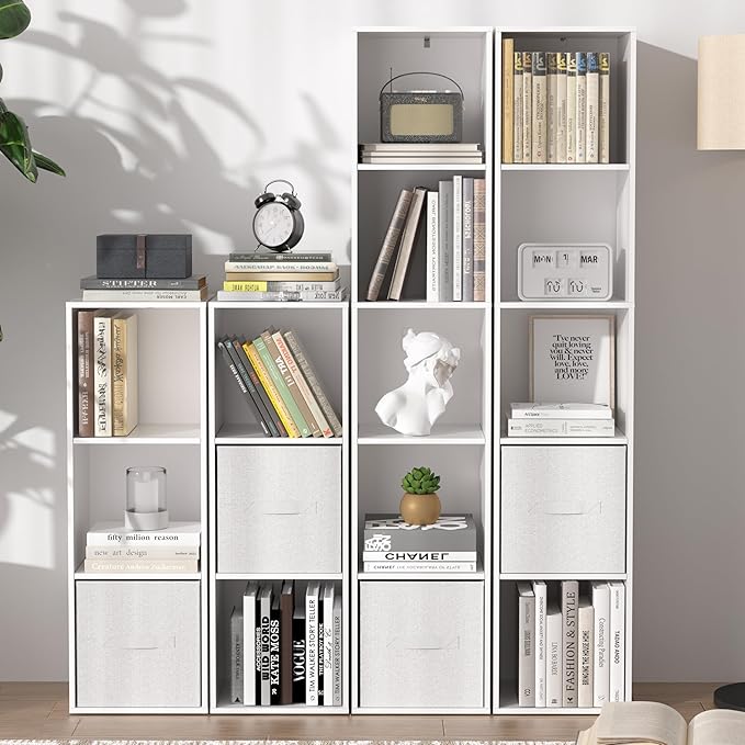 Cube Bookshelf, 5 Cube Storage Organizer, Freestanding 5 Tier Open Display Shelf with Eco-Friendly Melamine Surface for Home Office, Bedroom, Living Room, Study, White