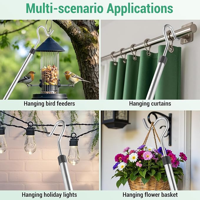 Clothes Hook Pole, High Reach Garment Hook for Hanging Clothes Light and Plants Extendable from 35" to 50" Made of Stainless Steel Tube with Sponge Handle(1)