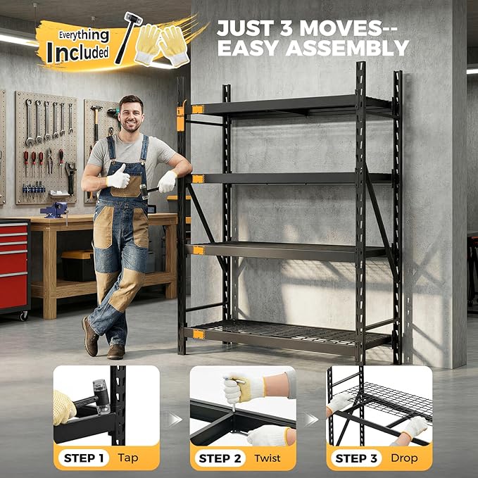 CAMMOO 72''W Storage Shelves, 6000LBS Metal Garage Shelving Unit with Magnetic Label, Upgraded Structure, Solid Steel Industrial Rack, Easy Assembly for Warehouse,Basement, 72''W x 24''D x 72''H