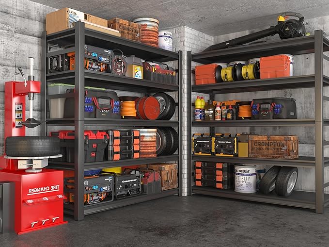 48''W/87''H Storage Shelves Heavy Duty Adjustable Metal Garage Shelving Unit Rack Metal Storage Shelf Heavy Duty Shelf for Heavy Tools and Equipment, Ideal for Garage, Basement, Black