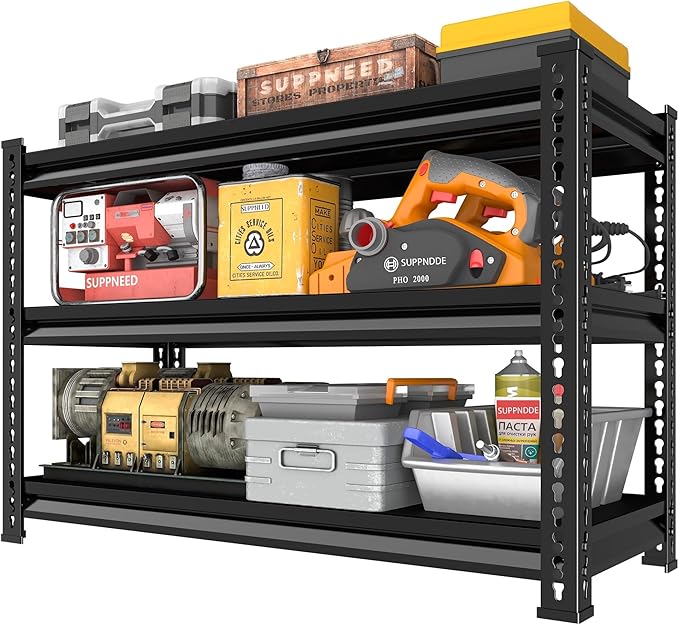 Metal Storage Garage Shelving: 40''W 1,200 Lbs Heavy Duty Steel Utility Storage, 3 Tier Adjustable Rack Units Adjustable Black 40" W x 16" D x 36" H
