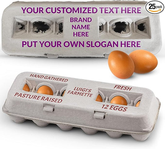 MT Products Custom Printed Egg Cartons Hold Twelve Eggs - Natural Pulp Personalized Egg Container (Pack of 25) - Made in USA
