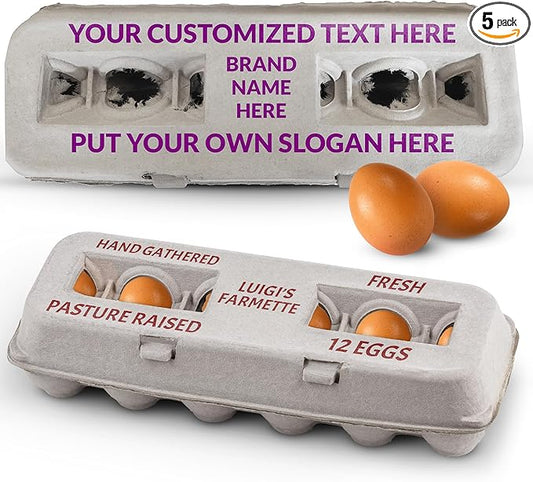 MT Products Custom Printed Egg Cartons Hold Twelve Eggs - Natural Pulp Personalized Egg Container - Made in USA