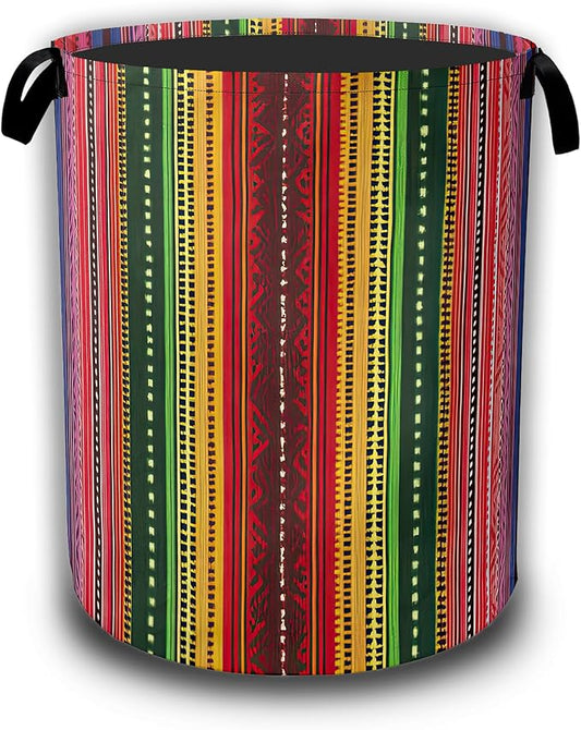 Mexican Laundry Basket,Ethnic Stripes Rainbow Laundry Hamper Waterproof Oxford Cloth Tote Collapsible,Clothes Storage Bucket Decorative Toy Organizer For Bathroom Bedroom 16" x 20.8"