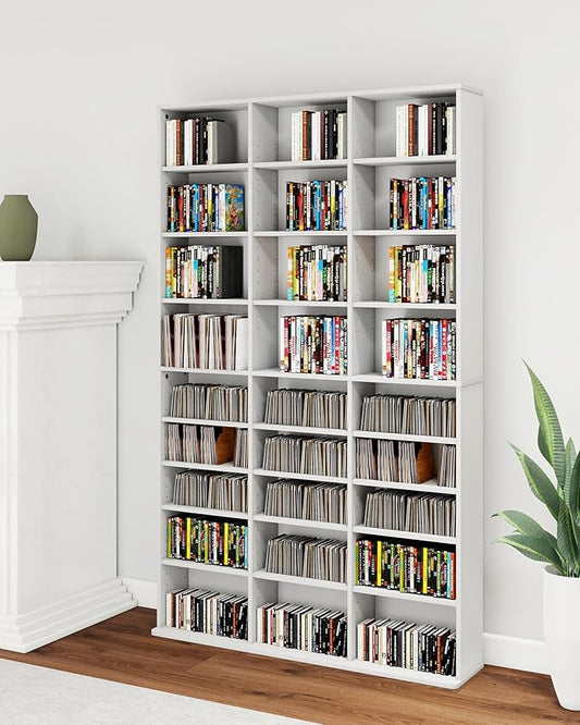 DVD Storage Shelf with Adjustable Shelves, 9-Tier Modern Media Tower for CDs, DVDs, Video Games, DVD Rack Cabinet Organizer for Living Room, Bedroom, Office