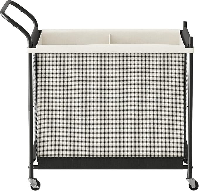Laundry Hamper with Wheels - 2 Section Laundry Basket 140L, Removable Washable Bags, Height-Fitted Rolling Laundry Cart for Laundry Room & Bedroom
