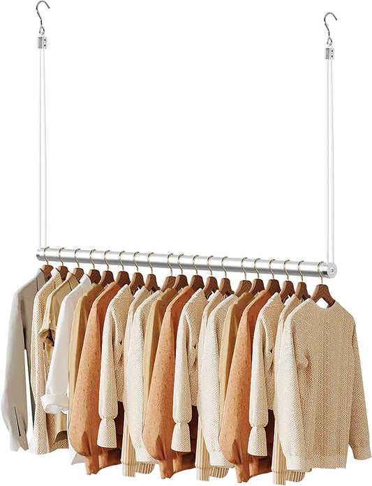 BaiNong Adjustable Closet Hanging Rod Heavy Duty 40'' Silver (Silver, 40 Inch)