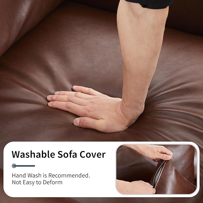 LEVNARY Modular Corner Chair, Faux Leather Upholstered Single Corner Seat for Sectional Sofas (Brown)