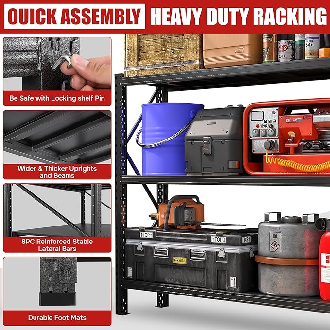 67''W/63''H Garage Shelving Units 5000Lbs Adjustable Heavy Duty Garage Storage Shelves Organization Industrial Shelving 3 Tier Storage Shelf Rack for Basement, Warehouse