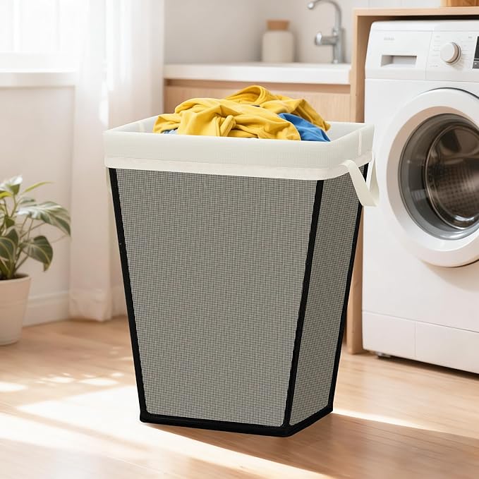 STO STO Laundry Basket 75L, Space-Saving Laundry Hamper for Small Spaces, Freestanding Clothes Hamper with Iron Frame, Removable Washable Liner, Laundry Organizer for Bedroom, Bathroom, Dorm, Beige