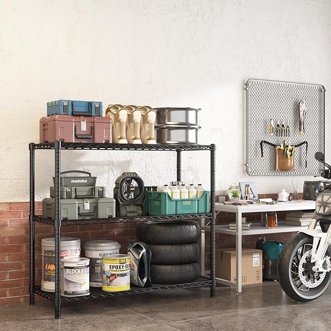 45" W x 20" D x 47" H Heavy Duty Wire Shelving Unit, 3-Tier Utility Storage Rack 1200 lbs Capacity, Adjustable Garage Shelves for Kitchen Garage Pantry, Easy Assembly
