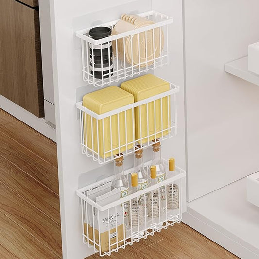 MUSTORN 3 Pack Adhesive Cabinet Door Organizer, Lid Organizers Inside Cabinet Food Container/Tumbler Lid Organizer and Storage Cup Lids Holder for Kitchen & Bathroom Wall Mounted(White)
