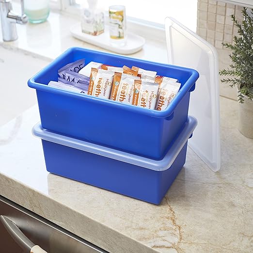 ECR4Kids Cubby Storage Bin with Lid, Multipurpose Organization, Blue, 10-Piece